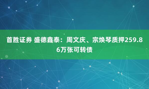 首胜证券 盛德鑫泰：周文庆、宗焕琴质押259.86万张可转债