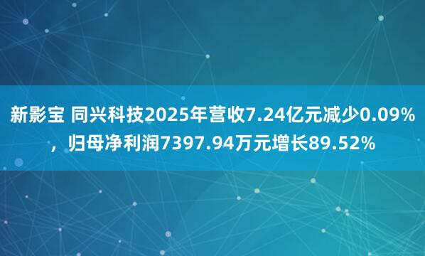 新影宝 同兴科技2025年营收7.24亿元减少0.09%,归母净利润7397.94万元增长89.52%